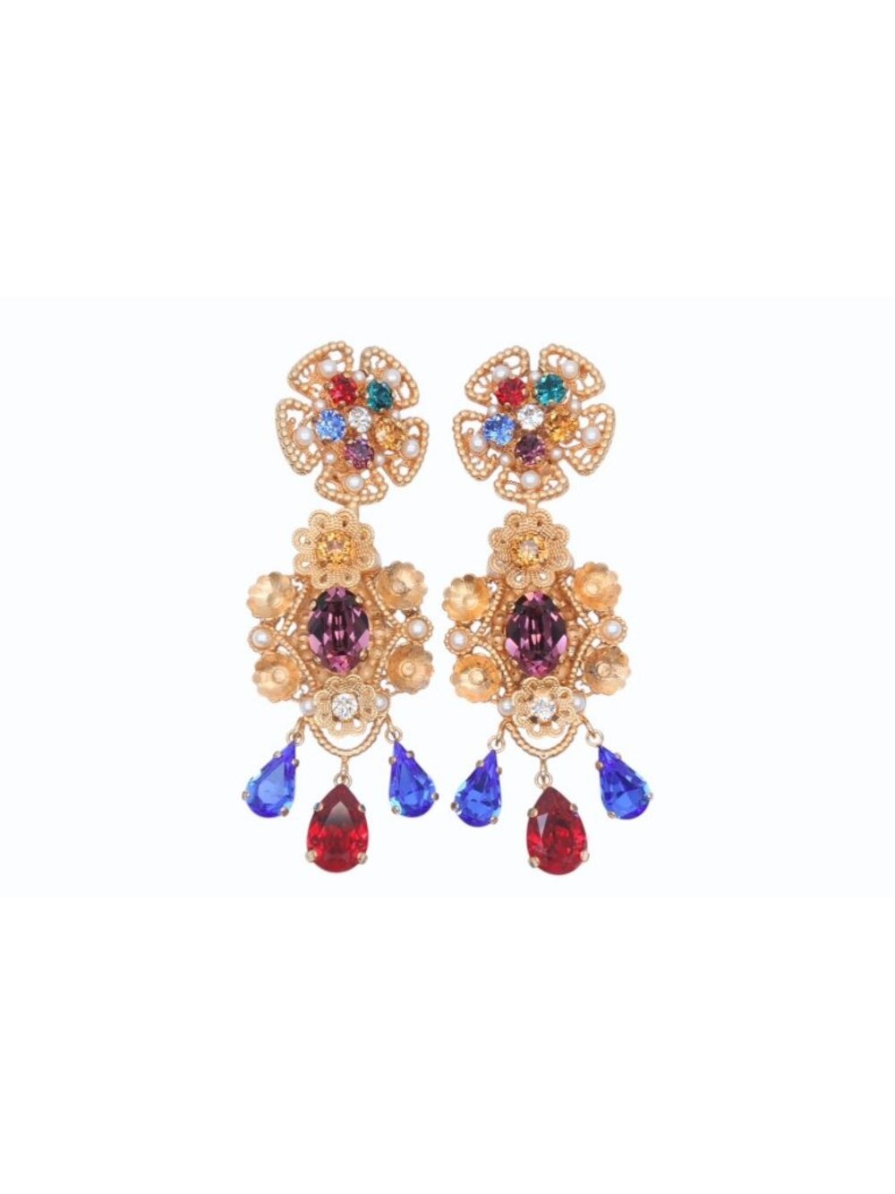 Dolce & Gabbana Earrings Brass Faux Pearl Rhinestone